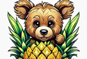 Teddy bear hugging a pineapple tattoo idea