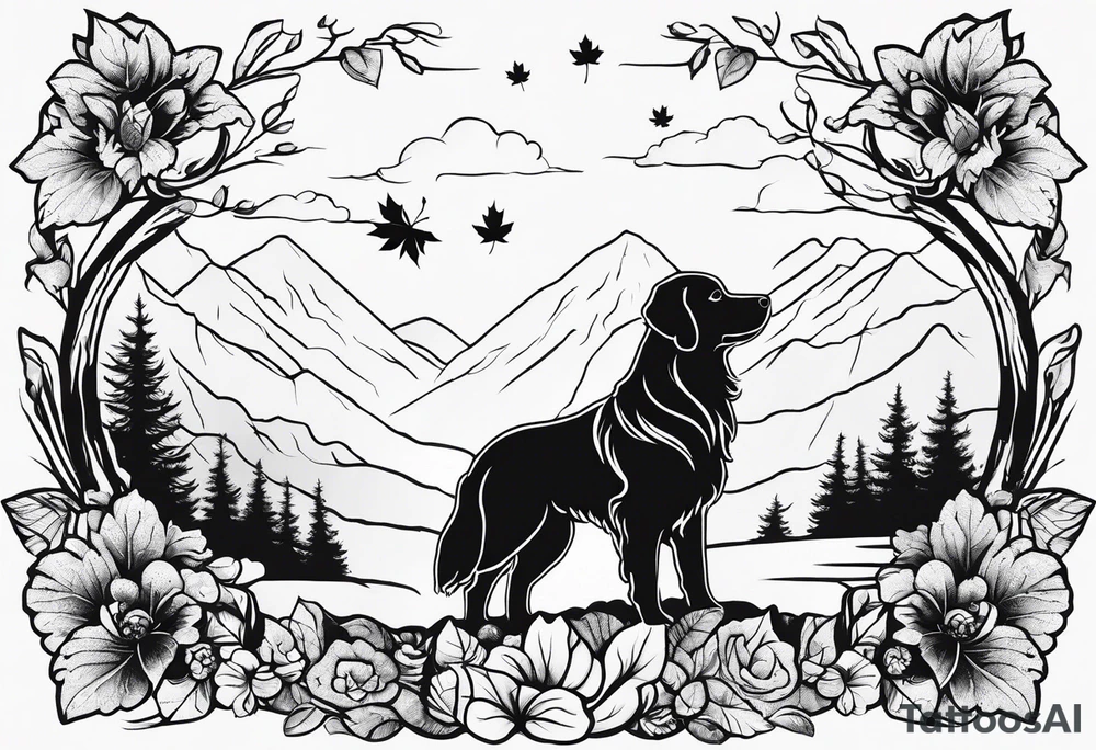 maple leaf, golden retriever tattoo idea