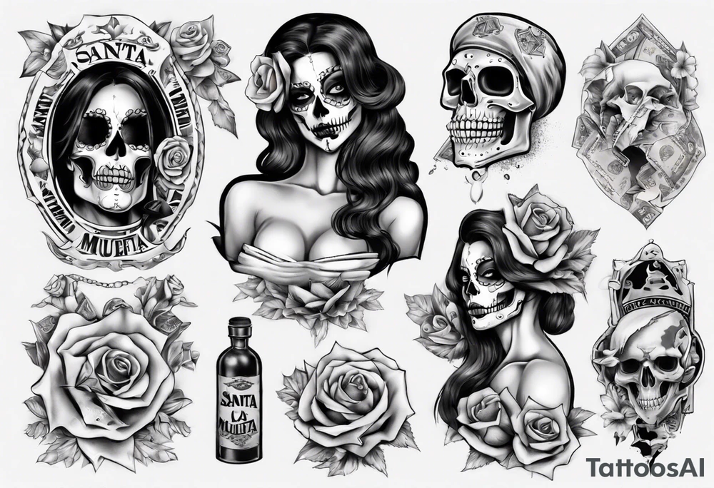 santa la muerta with money tattoo idea