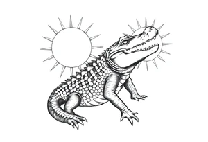 can I have the gator positioned vertically to the left of the sun with the sun on the right . the gator should have its full body tattoo idea