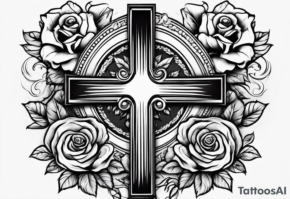 Cross with roses around it tattoo idea