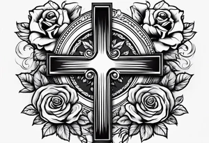 Cross with roses around it tattoo idea