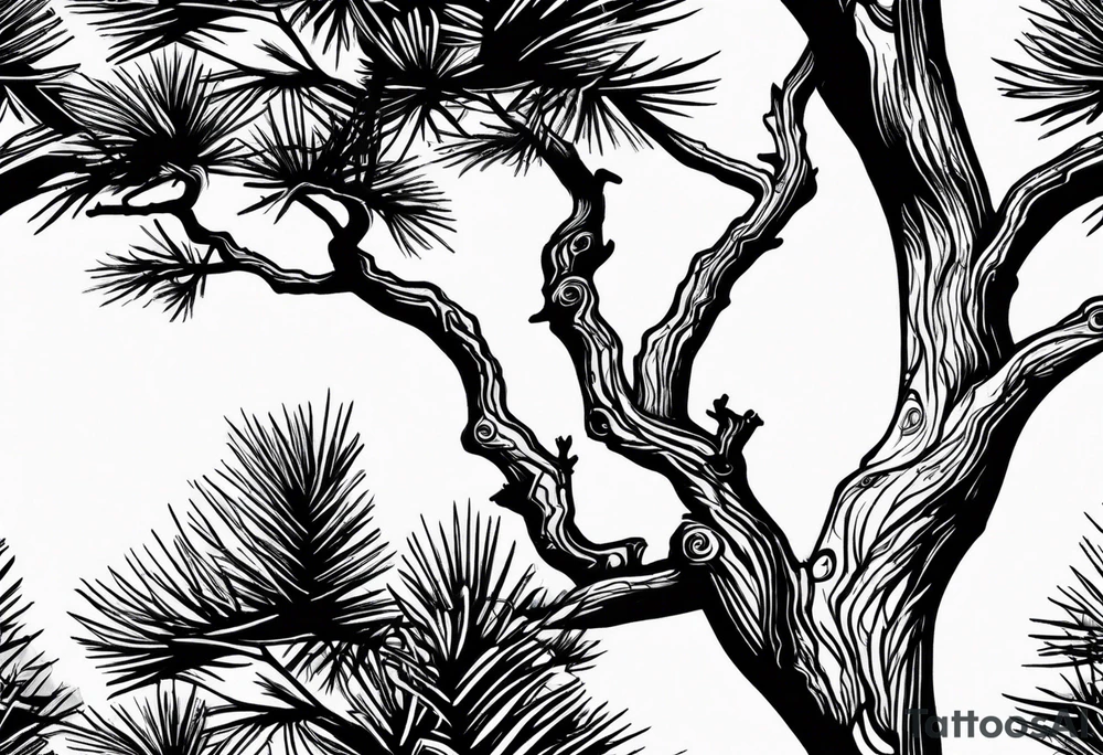 pine tree with bare branches tattoo idea