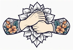 hands praying with flowers simple bold tradional old school style tattoo idea