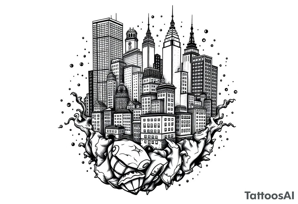 city under water theme tattoo idea