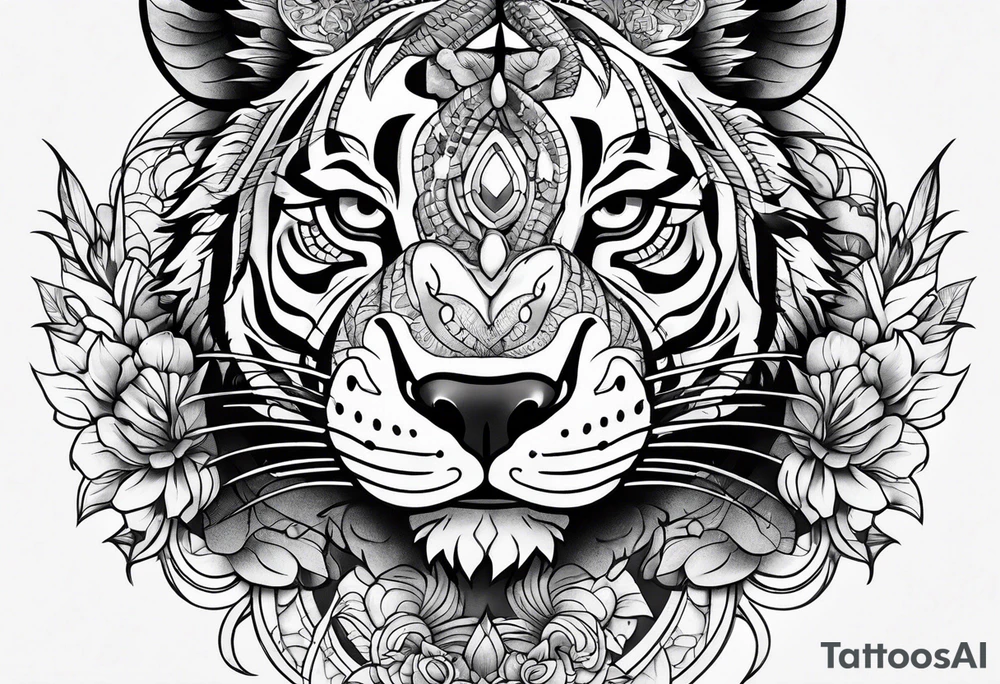 Shoulder tattoo that has a Rat, pig, tiger, dog, snake all together in one tattoo tattoo idea