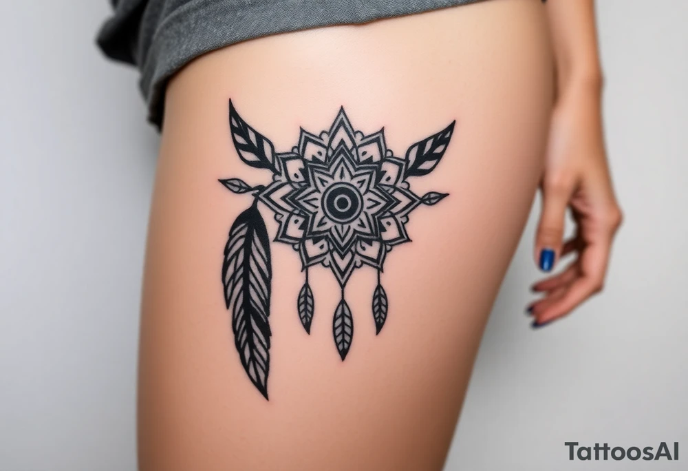 spiritual feather indian mandala shaman tattoo idea