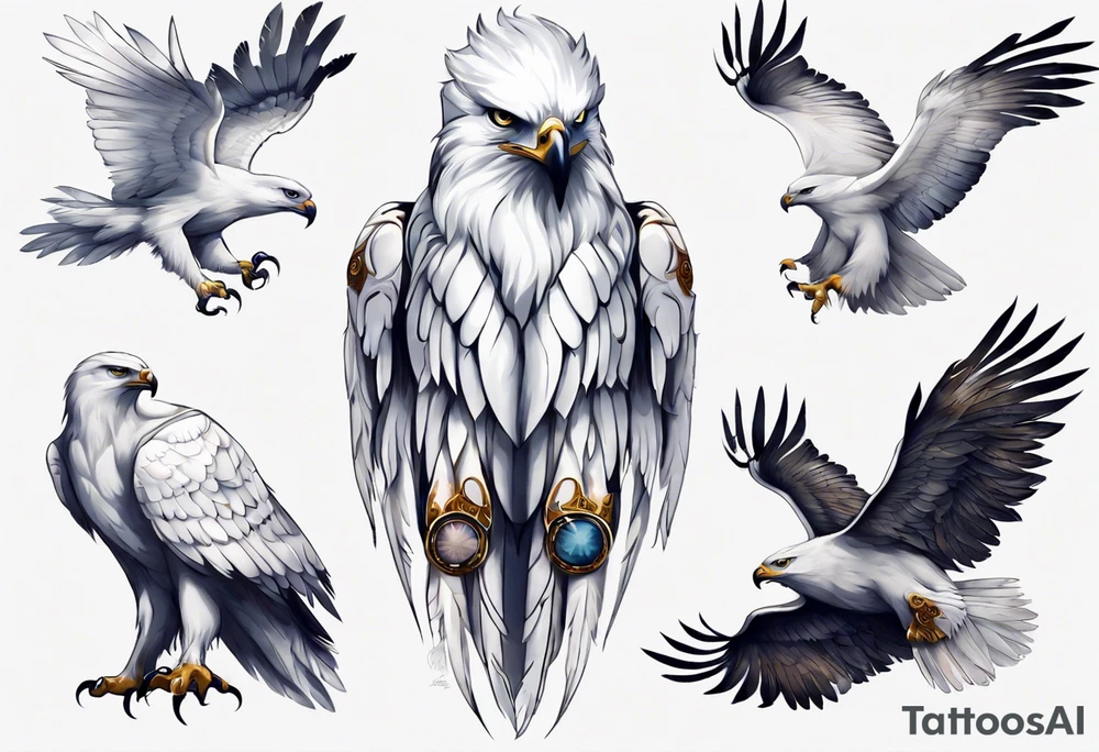 A spirit guide in the form of a white hawk tattoo idea