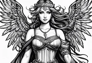 Female angel with sword and beauty dominance tattoo idea