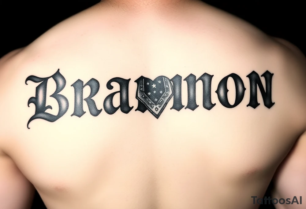 Chicano Lettering Spelling Brannon with the bandana design filling the letters tattoo idea