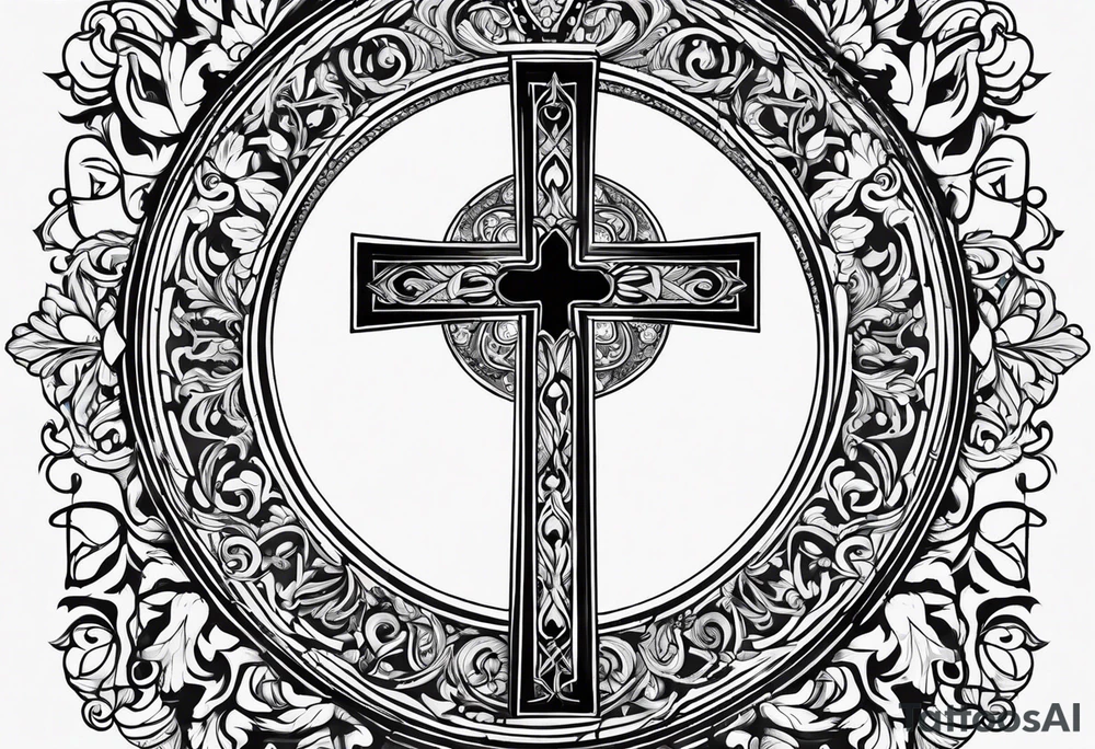 simple religious cross, man of the family tattoo idea