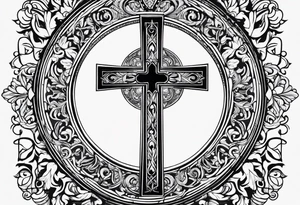 simple religious cross, man of the family tattoo idea