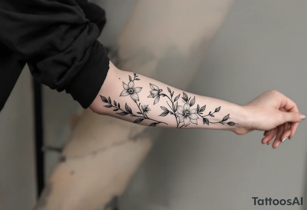 sleeve of holly and daffodils tattoo idea