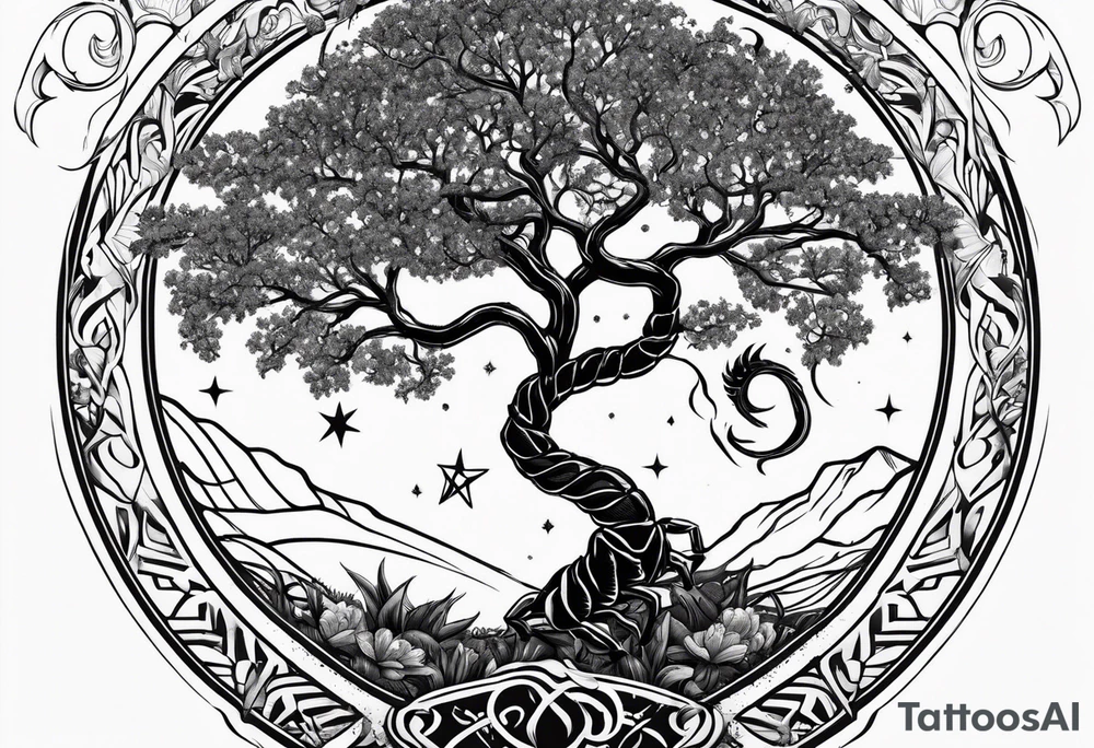 Scorpion star sign with tree of life tattoo idea