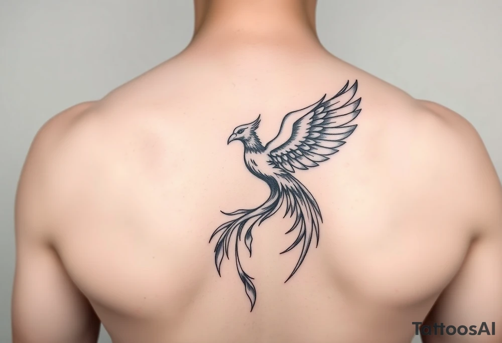 magnificent phoenix rising from golden flames with trailing embers tattoo idea