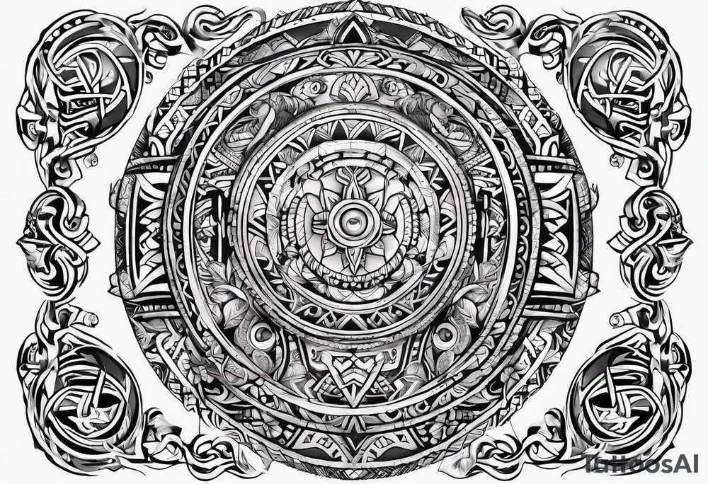 Full sleeve tattoo, polynesian tribal, Viking symbols tattoo idea