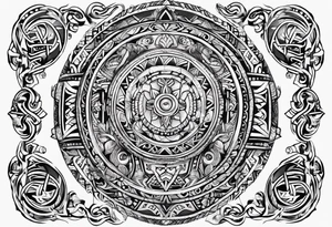 Full sleeve tattoo, polynesian tribal, Viking symbols tattoo idea