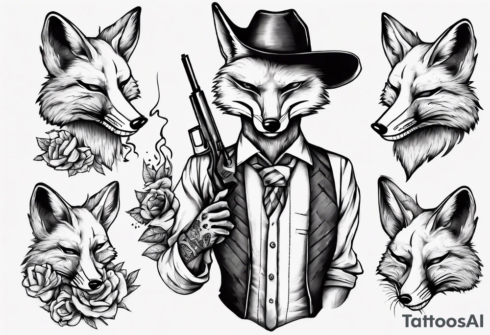 a fox moking a ciggarte and holding a gun tattoo idea