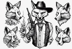 a fox moking a ciggarte and holding a gun tattoo idea