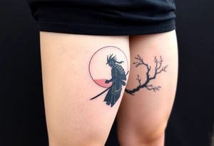 noble samurai warrior silhouette at sunset with cherry blossoms tattoo idea