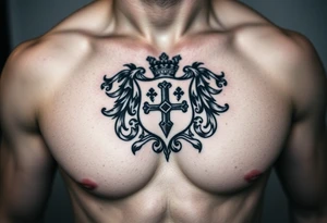 Powerful, majestic and dark Irish family crest for a full chest tattoo tattoo idea