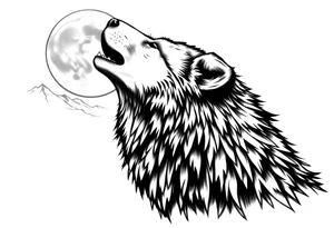 lone wolf howling at full moon with northern lights backdrop tattoo idea