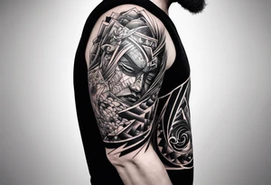 extreme fragmented anger pain on elbow tattoo idea