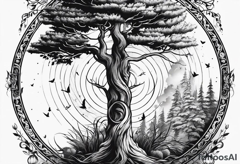 tree-like dagger tattoo idea