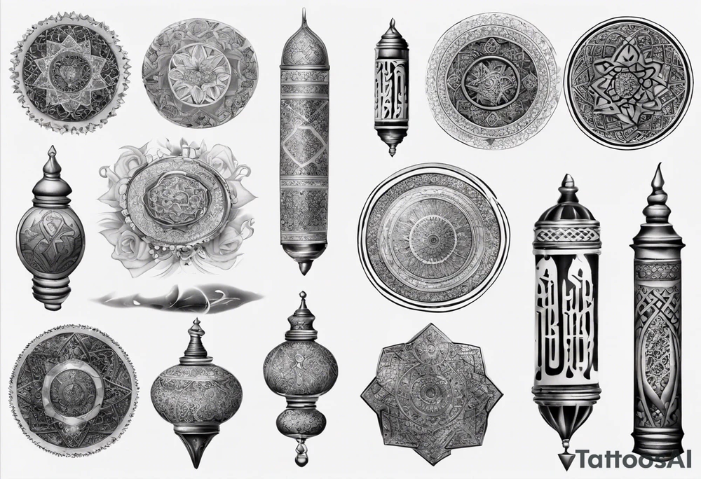 Full sleeve arabic theme realistic tattoo idea