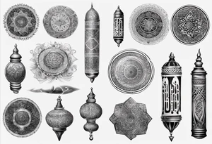 Full sleeve arabic theme realistic tattoo idea