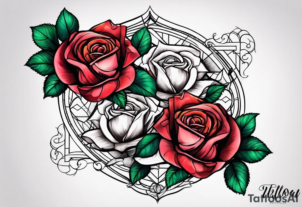 Roses with 2 names tattoo idea