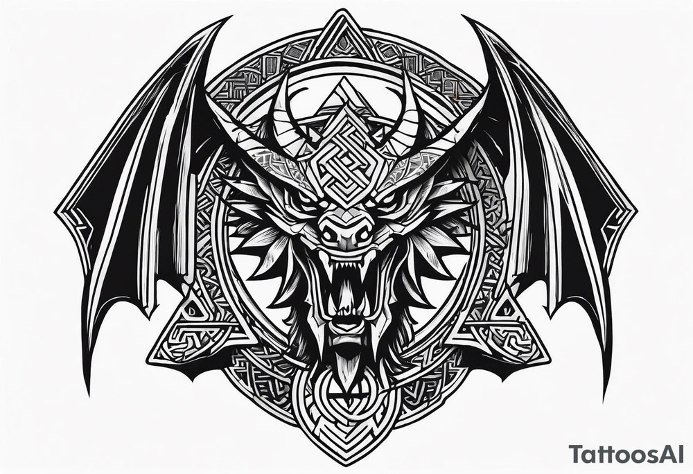 Valhalla sword shield dragon axe Valknut tattoo idea