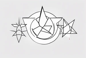 3 stars of different shapes united by a fine line tattoo idea