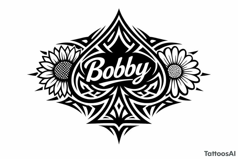Bobby middle center inside the middle of the spade with a sunflower and a daisy on each side of the spade very super extremely traceable to trace onto notebook paper, very super extremely easy and simple traceable tracing black and white outlining outline coloring pages very super extremely traceable to trace onto notebook paper tattoo idea