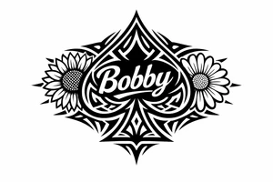 Bobby middle center inside the middle of the spade with a sunflower and a daisy on each side of the spade very super extremely traceable to trace onto notebook paper, very super extremely easy and simple traceable tracing black and white outlining outline coloring pages very super extremely traceable to trace onto notebook paper tattoo idea