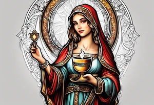 Female saint holding a chalice tattoo idea