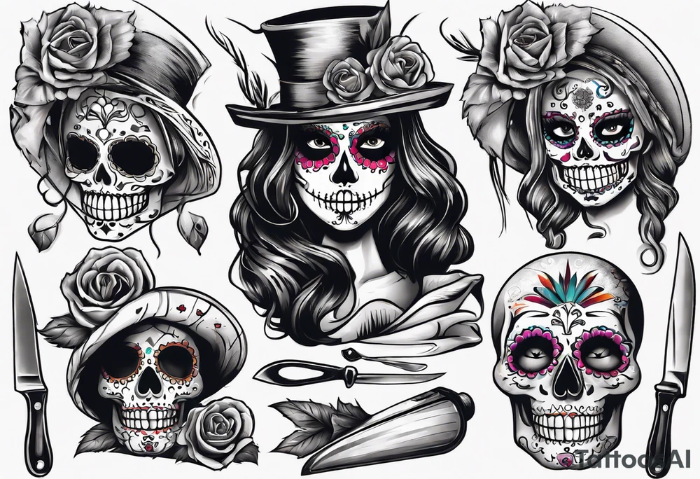 La catrina, cooking, day of the dead, knives, skull tattoo idea