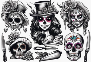La catrina, cooking, day of the dead, knives, skull tattoo idea