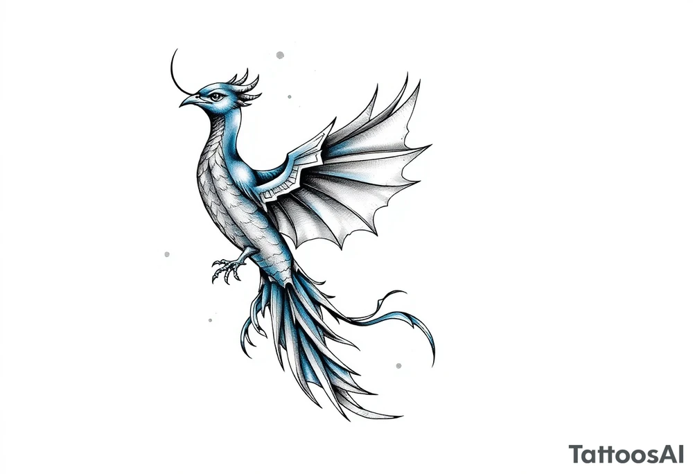 Blue Phoenix and dragon in the sky tattoo idea