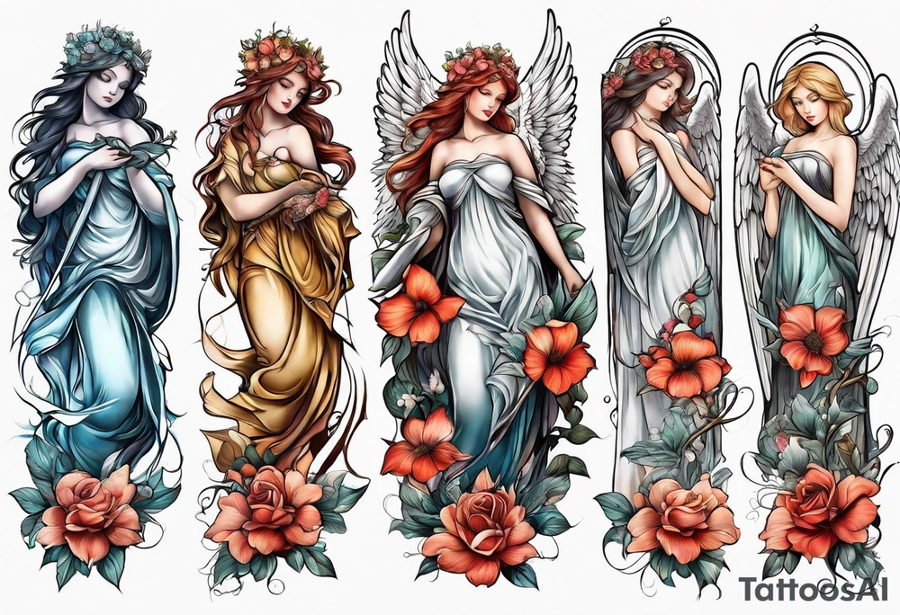 Angels with flowers for a arm sleeve tattoo idea