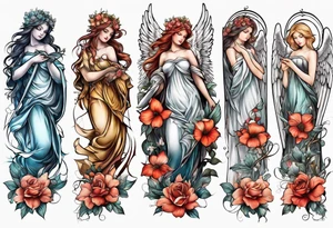 Angels with flowers for a arm sleeve tattoo idea
