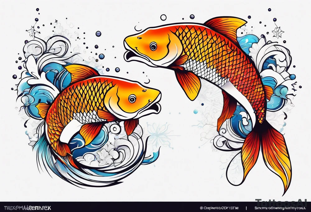 Constellation, animal fish koi carp, snowflake tattoo idea