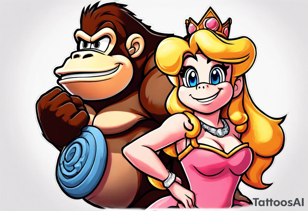 Donkey Kong holding sexy Princess Peach tattoo idea