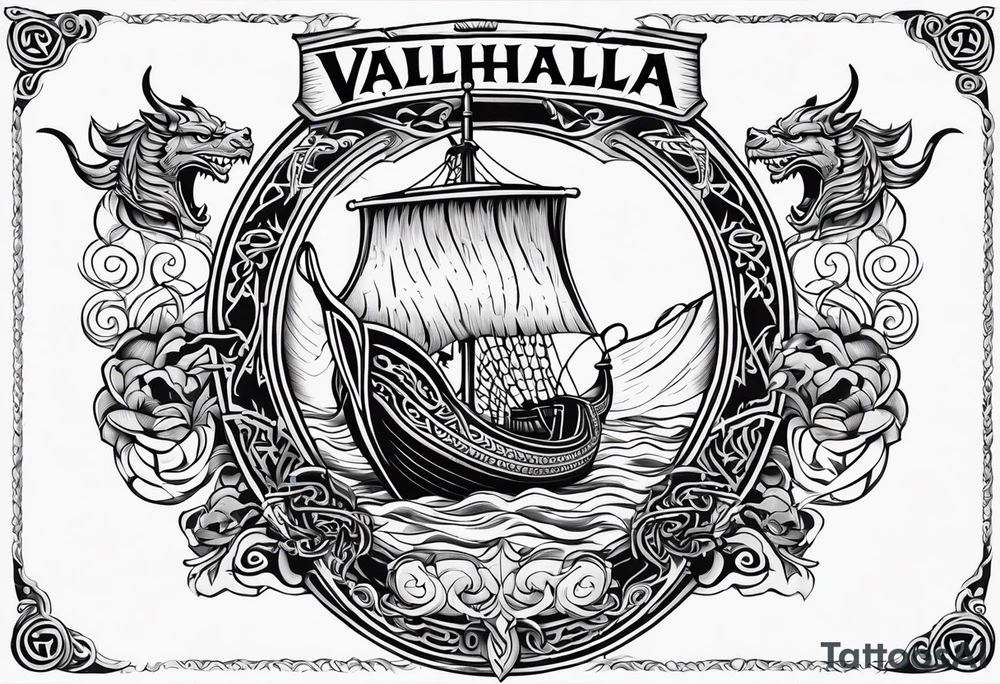 Valhalla sword shield viking ship dragon tattoo idea