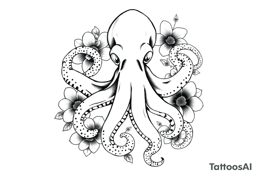 octopus and flowers tattoo idea