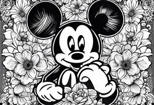 hidden mickey mouse in flowers tattoo idea