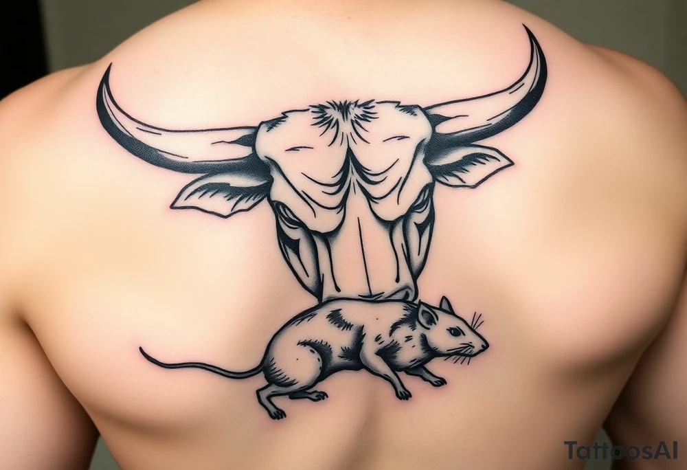 I want a tattoo with a bull with its horns down chasing a rat tattoo idea