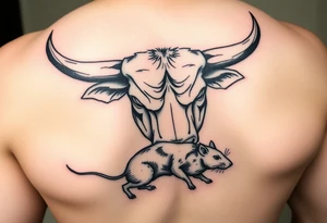 I want a tattoo with a bull with its horns down chasing a rat tattoo idea