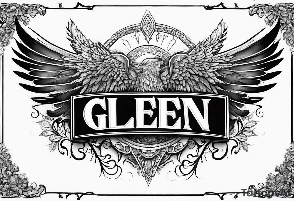 The word Glenn on a banner with angel Wings tattoo idea