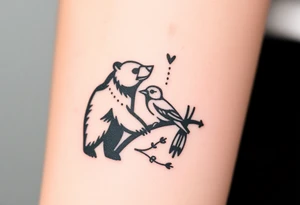 A bear, woodpecker and cardinal tattoo idea
